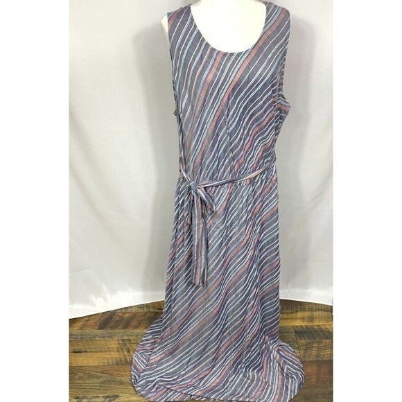 Lane Bryant Womens Dress 22 Gray Multicolor Striped Sleeveless Maxi Belted Grey - Picture 2 of 11